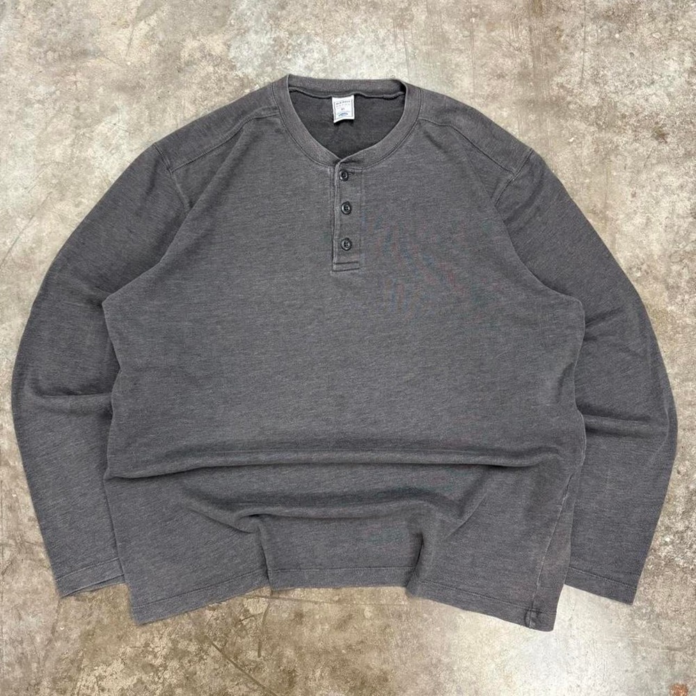 Vintage Old Navy Gray Distressed Henley Long Sleeve Shirt Mens XL Y2K Grunge